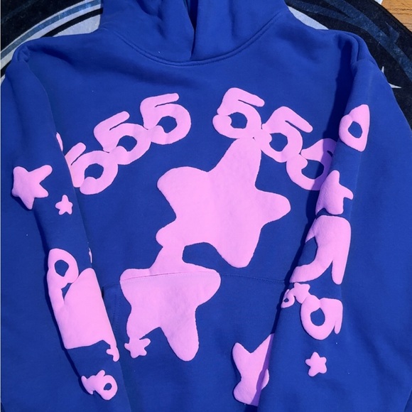 Men's Blue Hoodie with Pink Star Accents